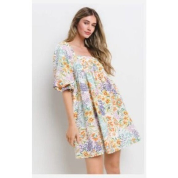 Sweet Lemon Womens Alyssa Dress size 2x Floral Puff Sleeve plus baby doll - Picture 1 of 6